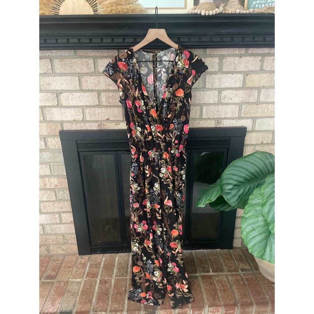 Marella Floral Wide Leg Jumpsuit Small Black Surplice Garden Girl - Picture 3 of 9